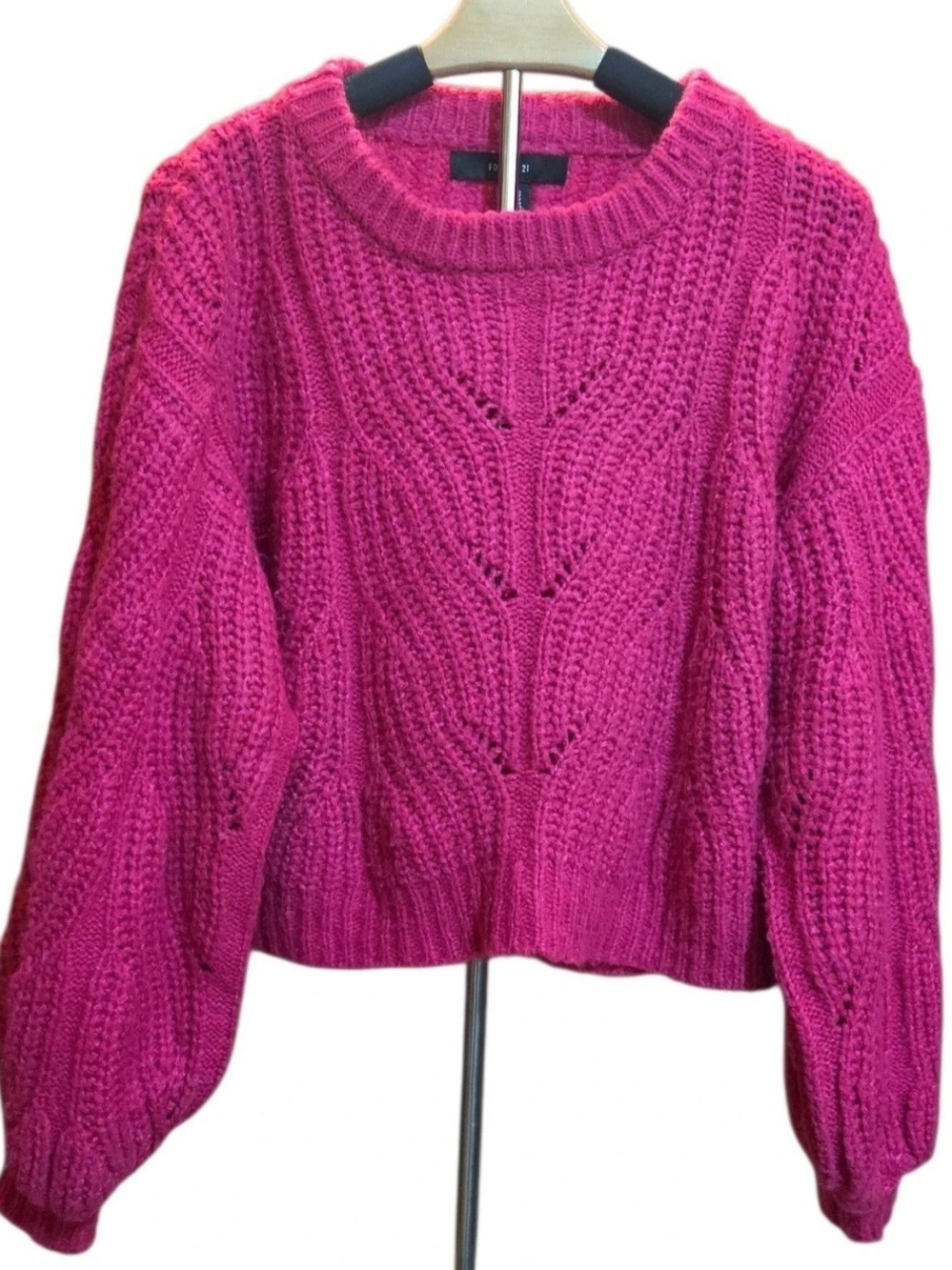Forever 21 Pink Chunky Cable Open Knit Cropped Sweater S